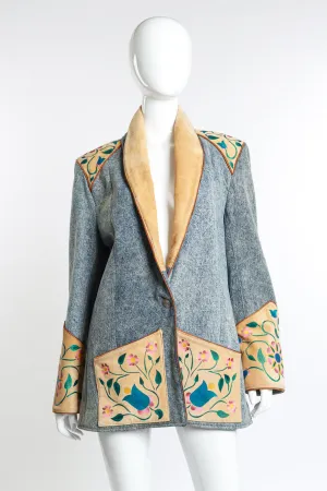 Floral Painted Denim & Suede Jacket