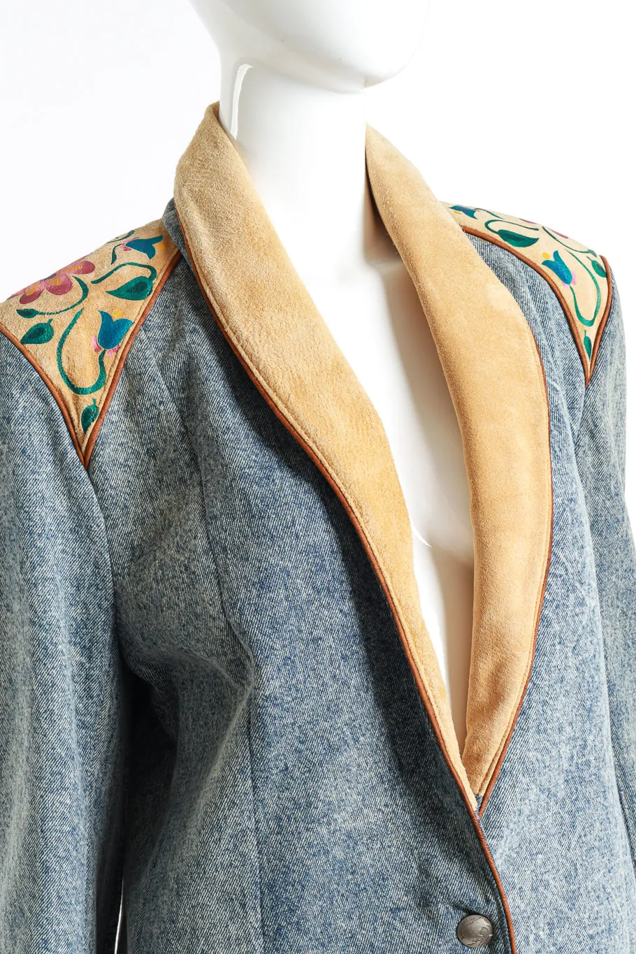 Floral Painted Denim & Suede Jacket