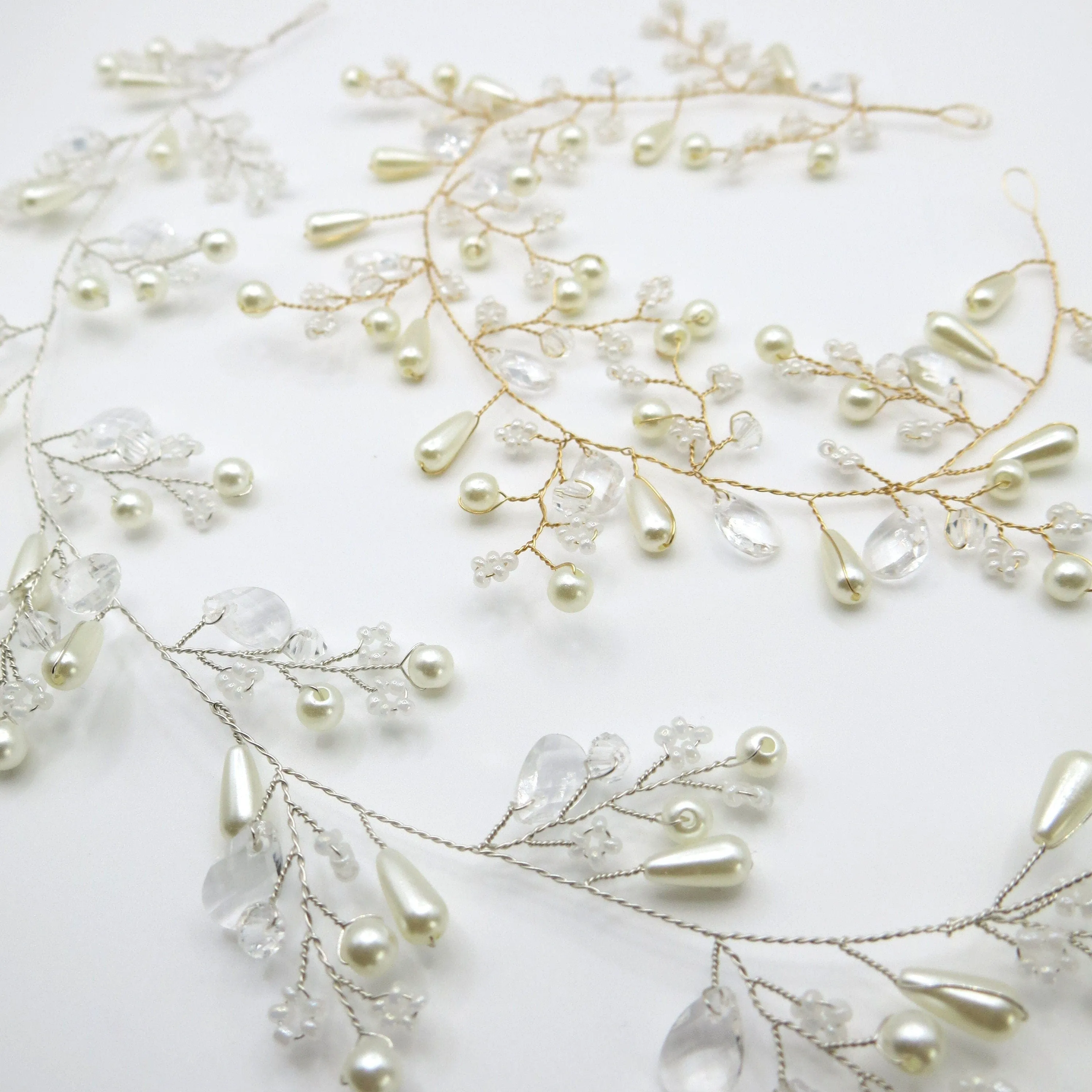 Floral Pearl Wedding Headband Wire, Bridal Wire Head Wreath, Flower Pearl Hair Vine Hairpiece