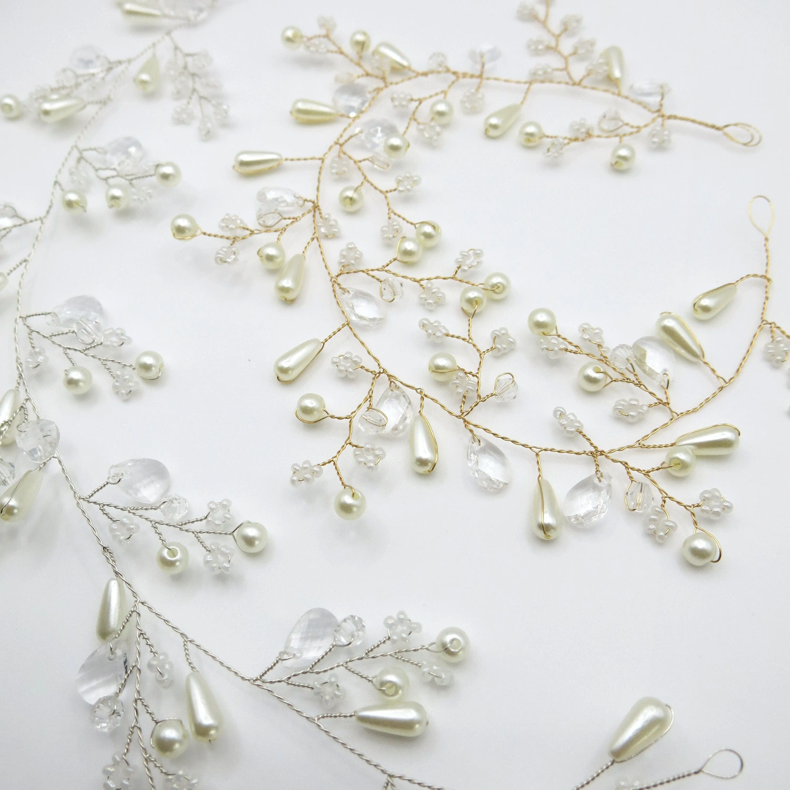 Floral Pearl Wedding Headband Wire, Bridal Wire Head Wreath, Flower Pearl Hair Vine Hairpiece