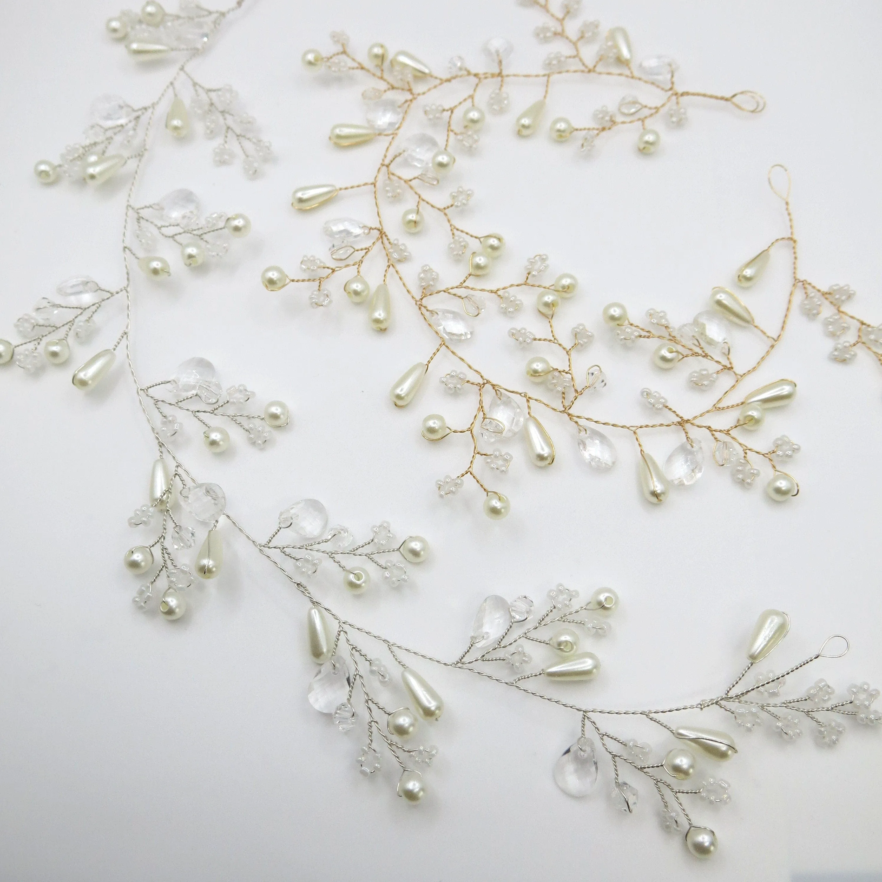 Floral Pearl Wedding Headband Wire, Bridal Wire Head Wreath, Flower Pearl Hair Vine Hairpiece