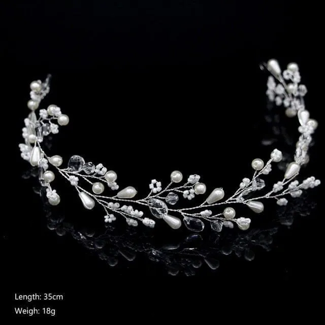 Floral Pearl Wedding Headband Wire, Bridal Wire Head Wreath, Flower Pearl Hair Vine Hairpiece