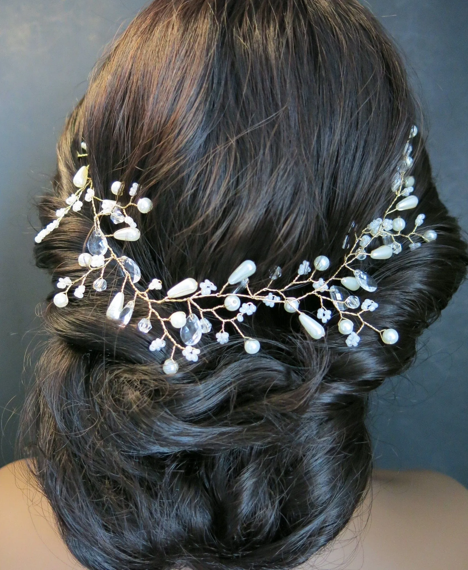 Floral Pearl Wedding Headband Wire, Bridal Wire Head Wreath, Flower Pearl Hair Vine Hairpiece