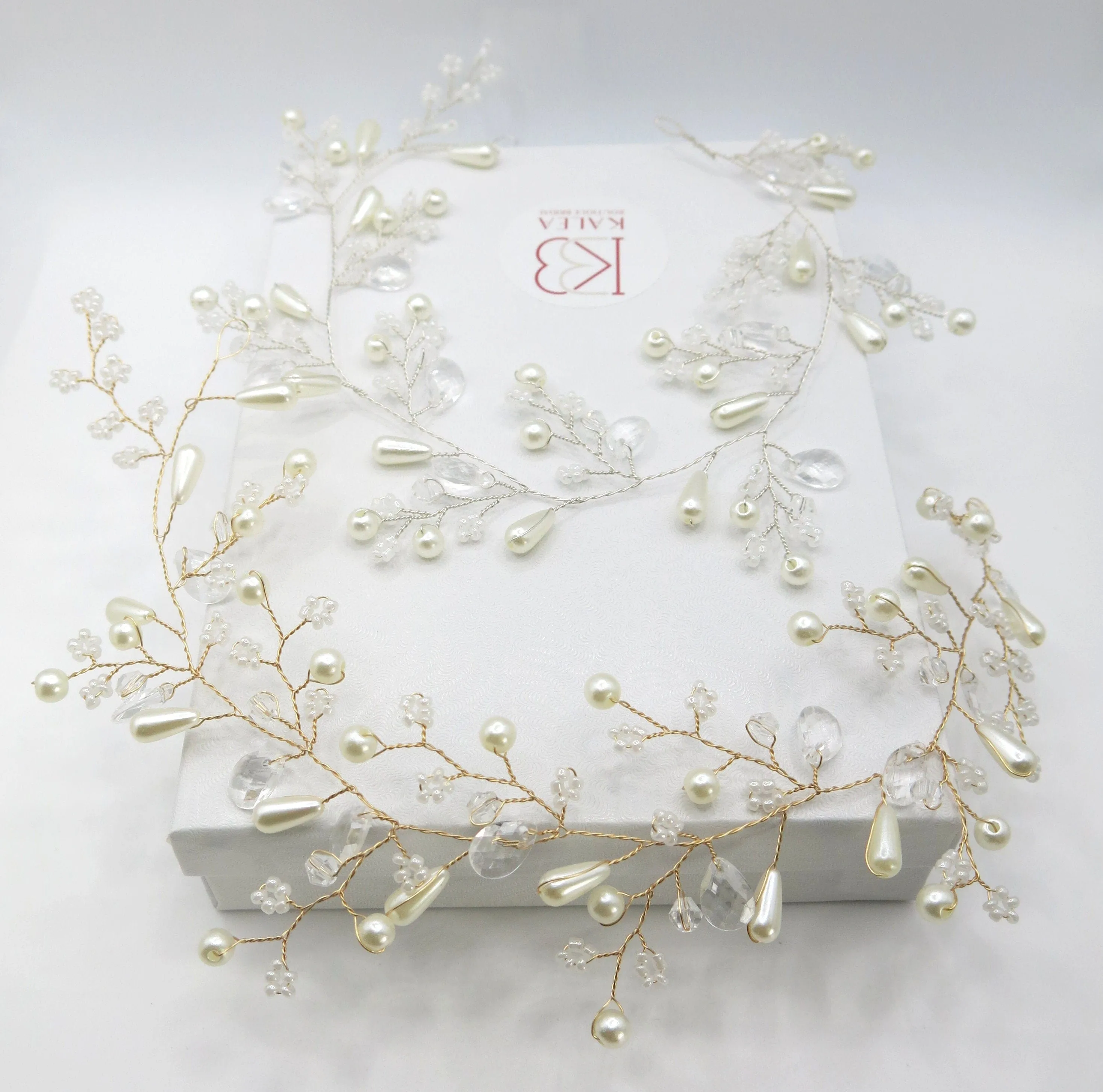 Floral Pearl Wedding Headband Wire, Bridal Wire Head Wreath, Flower Pearl Hair Vine Hairpiece