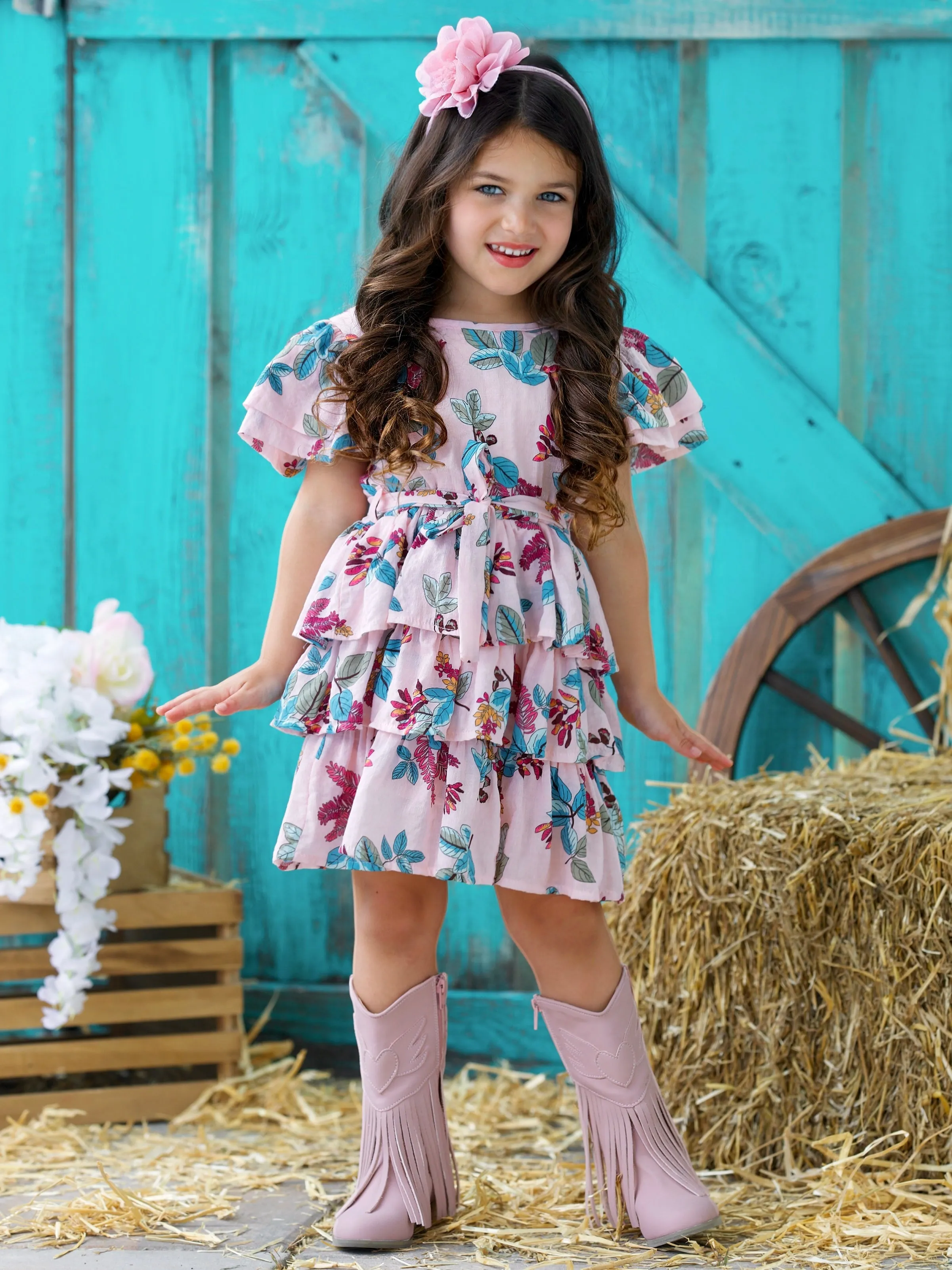 Garden Party Pink Floral Tiered Ruffle Dress