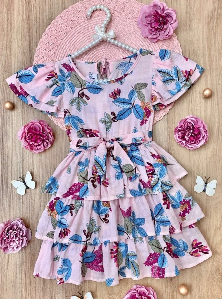 Garden Party Pink Floral Tiered Ruffle Dress
