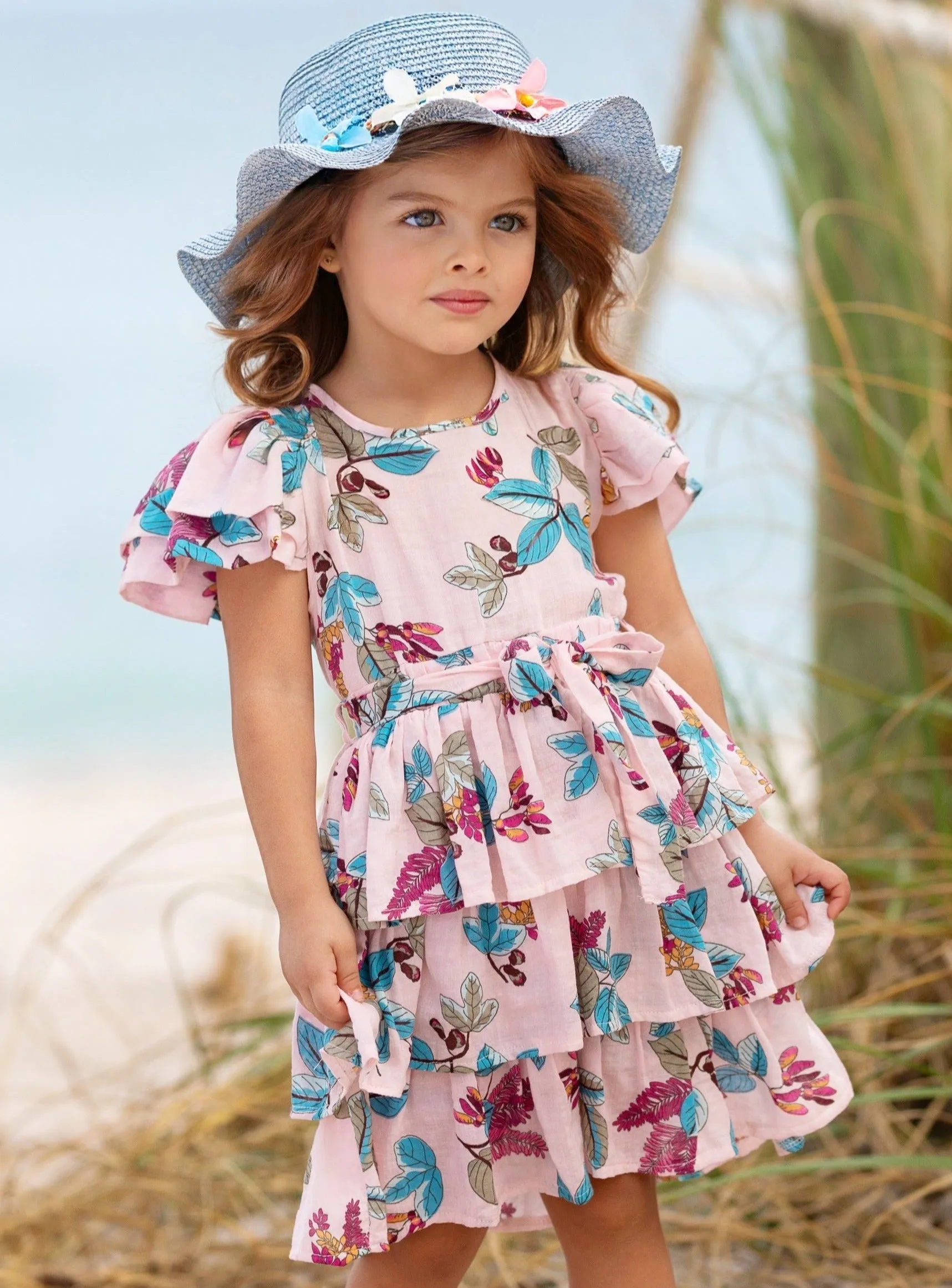 Garden Party Pink Floral Tiered Ruffle Dress