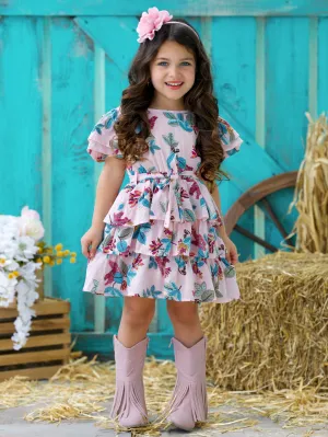 Garden Party Pink Floral Tiered Ruffle Dress
