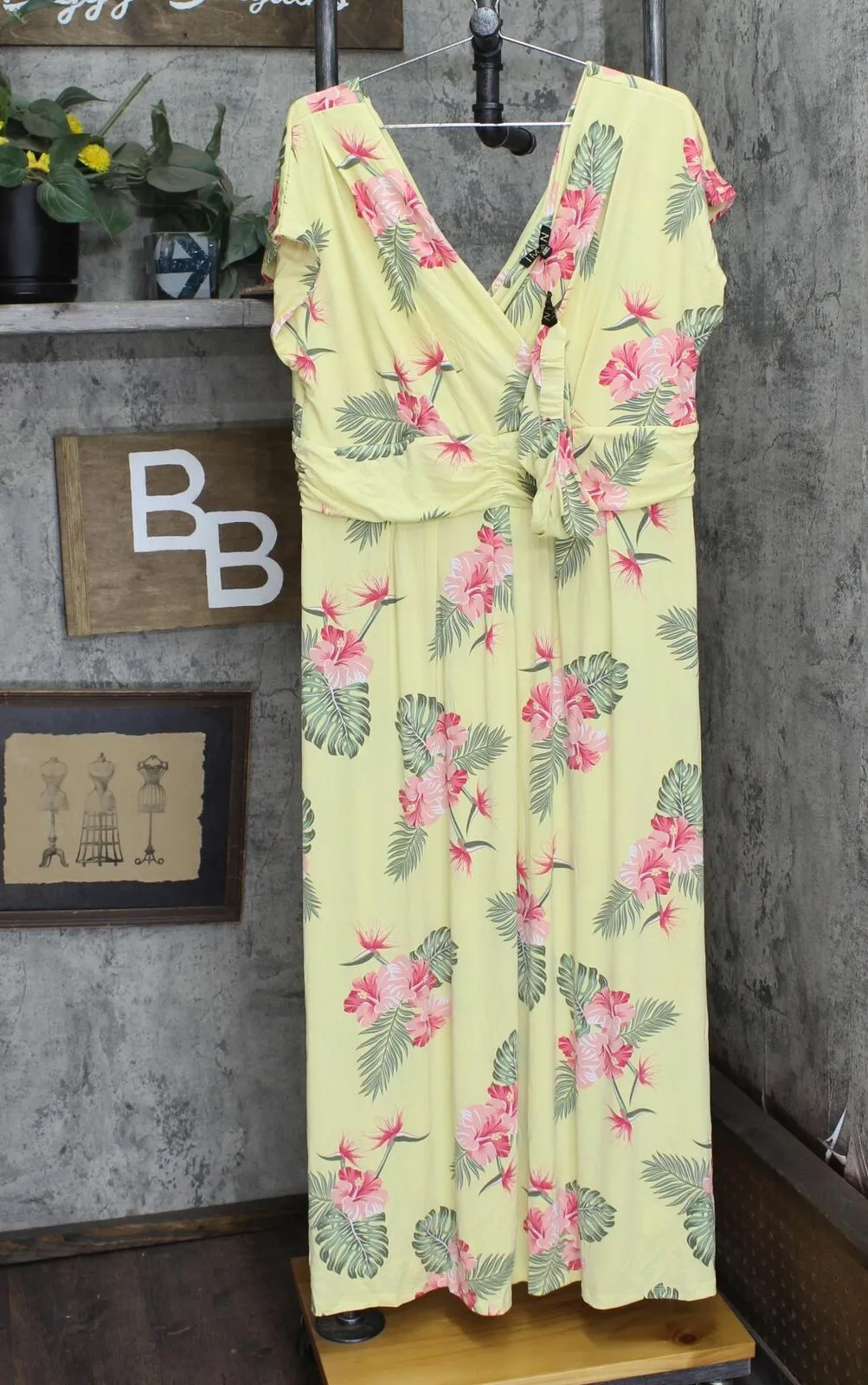 Global Chic By Iman Womens Boho Chic Maxi Dress with Head Wrap Yellow Floral 1XP