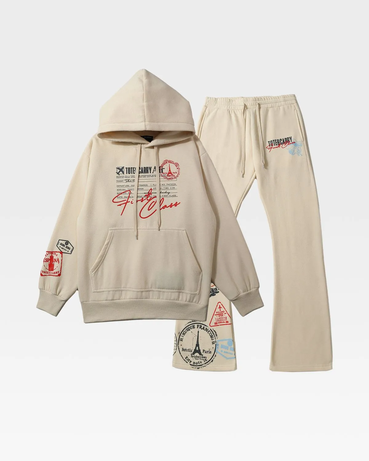 Globetrotter Tracksuit & Beanie Scarf Set in Beige