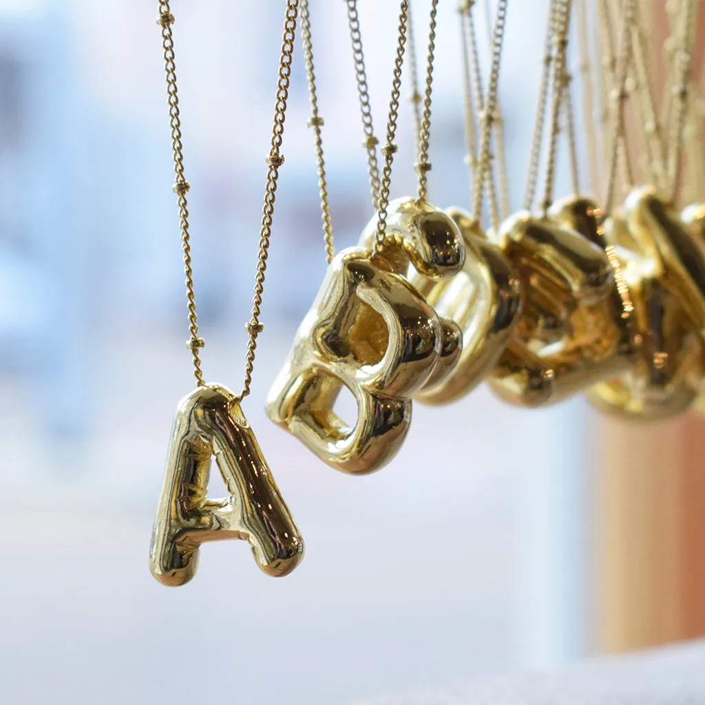 Gold Bubble Letter Initial Necklace