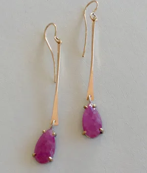 Gold Pink Sapphire Celtic Linear Earrings
