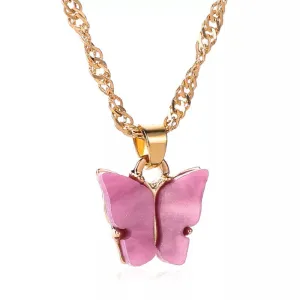 Gold Plated Dark Pink Butterfly Pendant