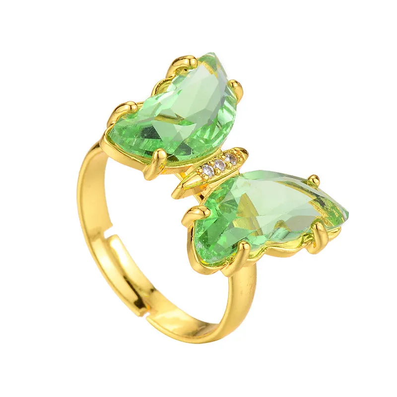 Gold Plated Green Crystal Butterfly Ring