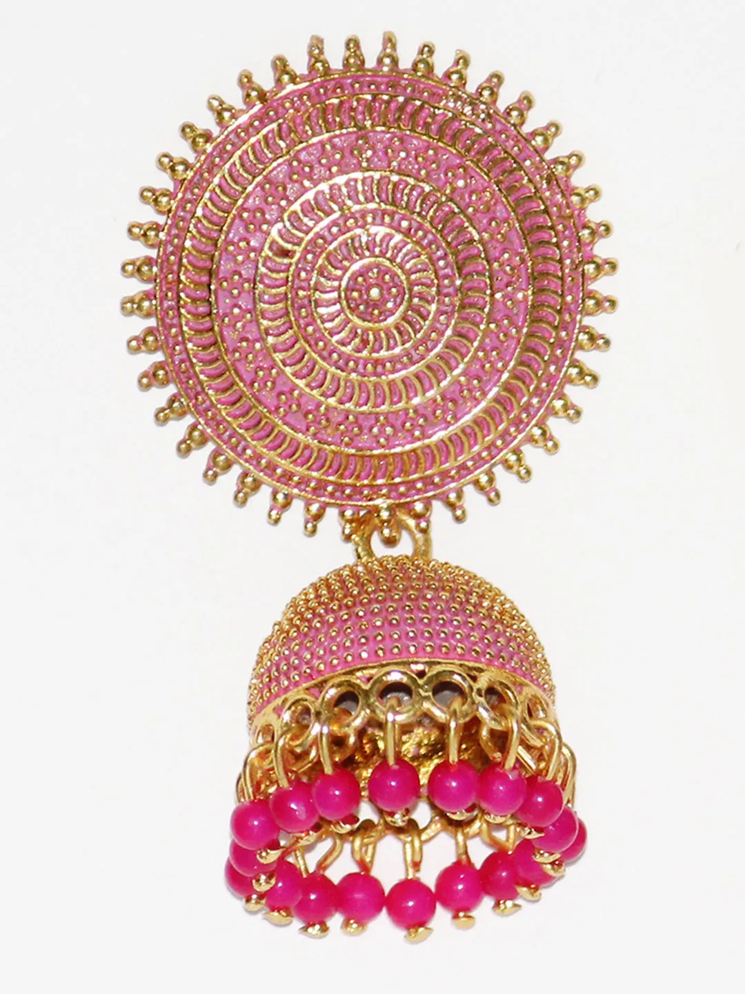 Golden and Pink Pearls Dome Shape Jhumka