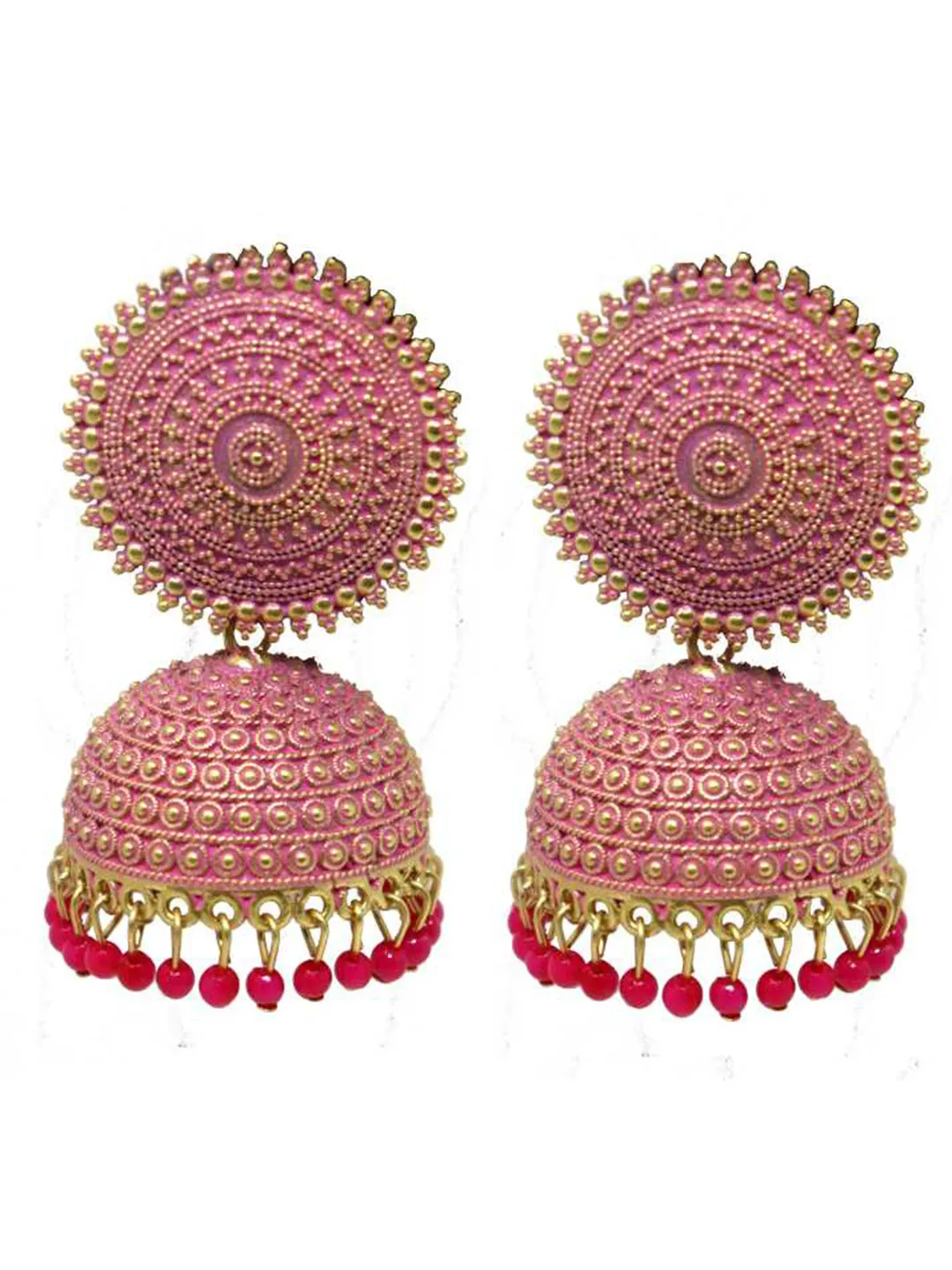 Golden and Pink Pearls Dome Shape Jhumka
