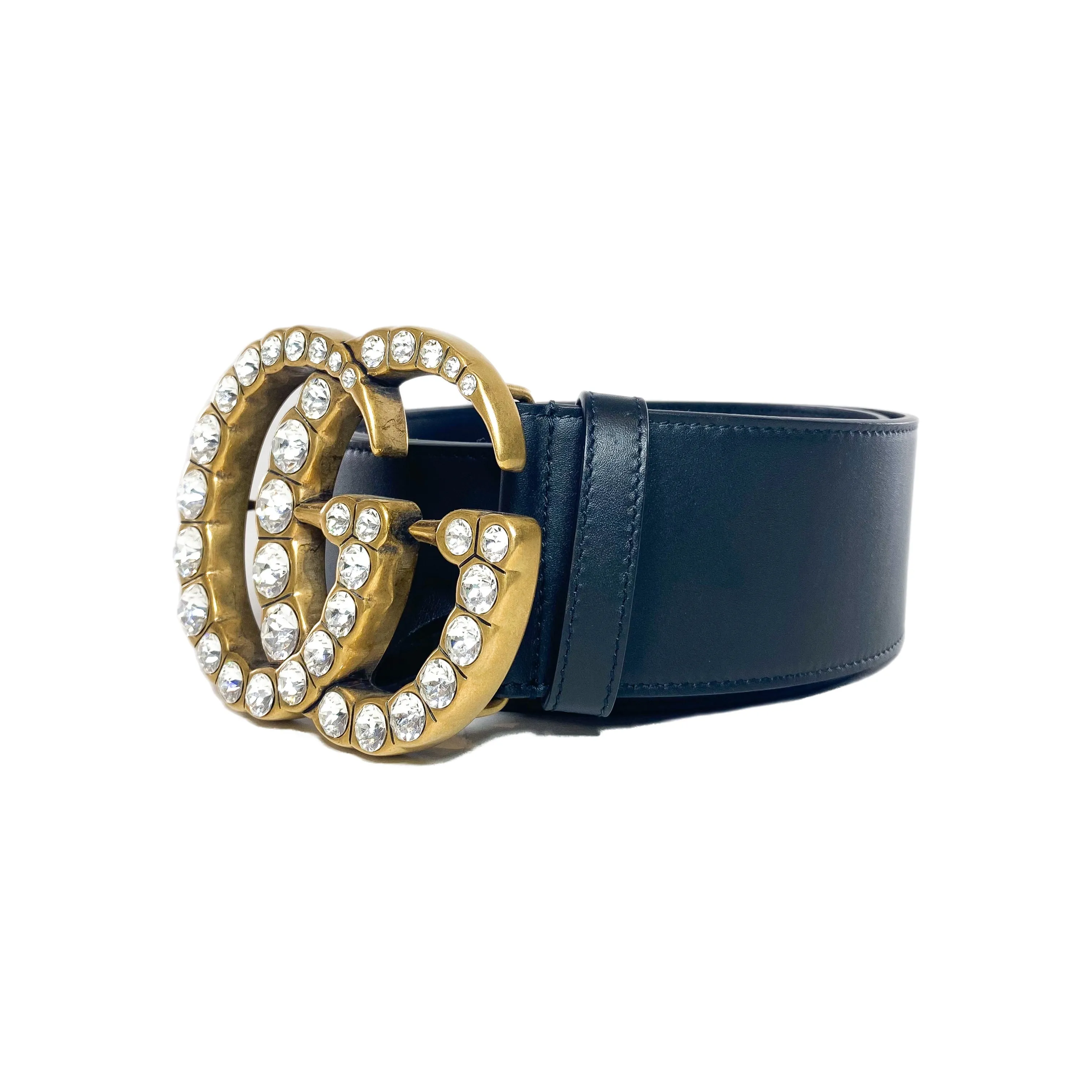 Gucci Extra Wide Black Crystal GG Marmont Belt