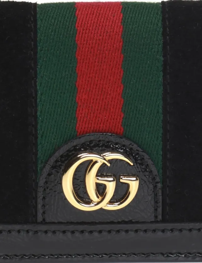 Gucci Web Stripe Card Case in Black Suede