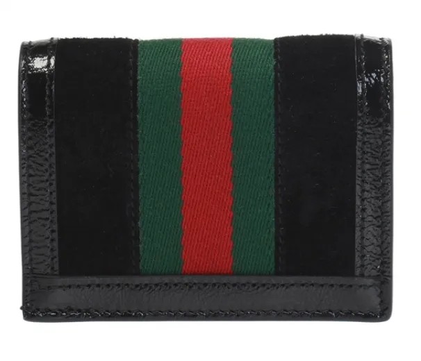 Gucci Web Stripe Card Case in Black Suede