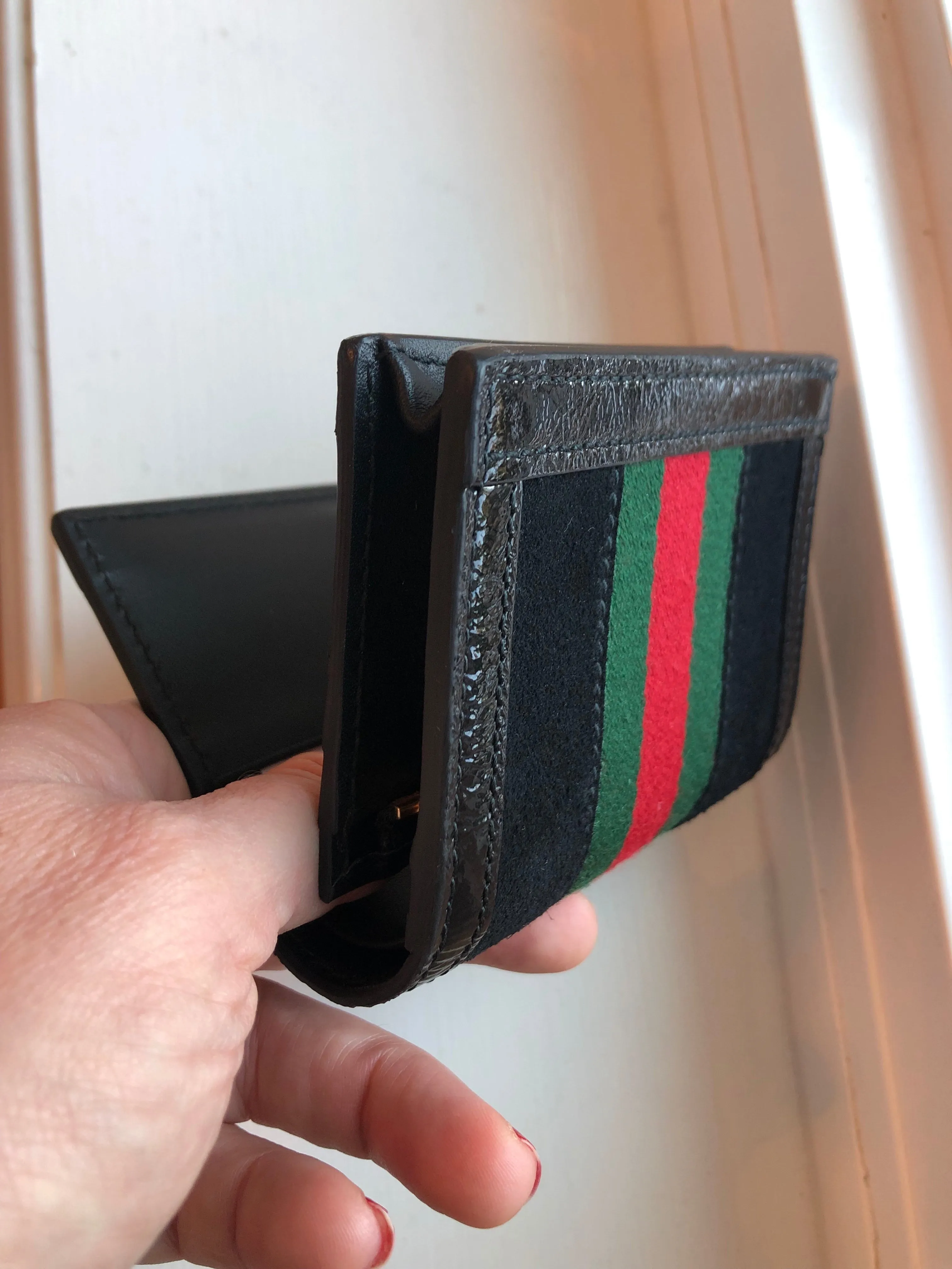 Gucci Web Stripe Card Case in Black Suede