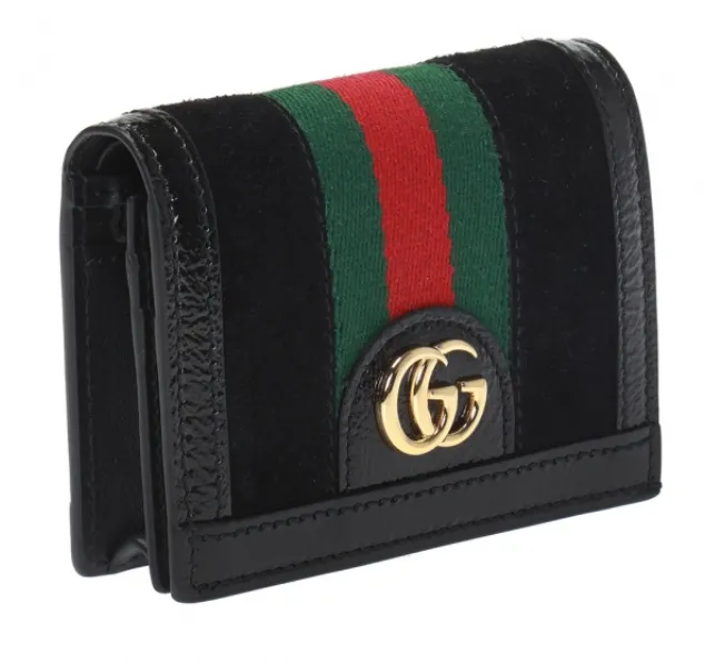 Gucci Web Stripe Card Case in Black Suede