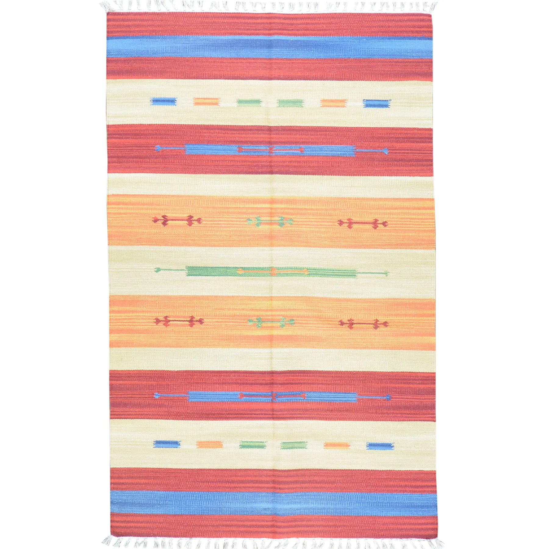 Hand-Woven Cotton Durree SouthWest Design Handmade Wool Rug (Size 3.9 X 5.7) Brrsf-960