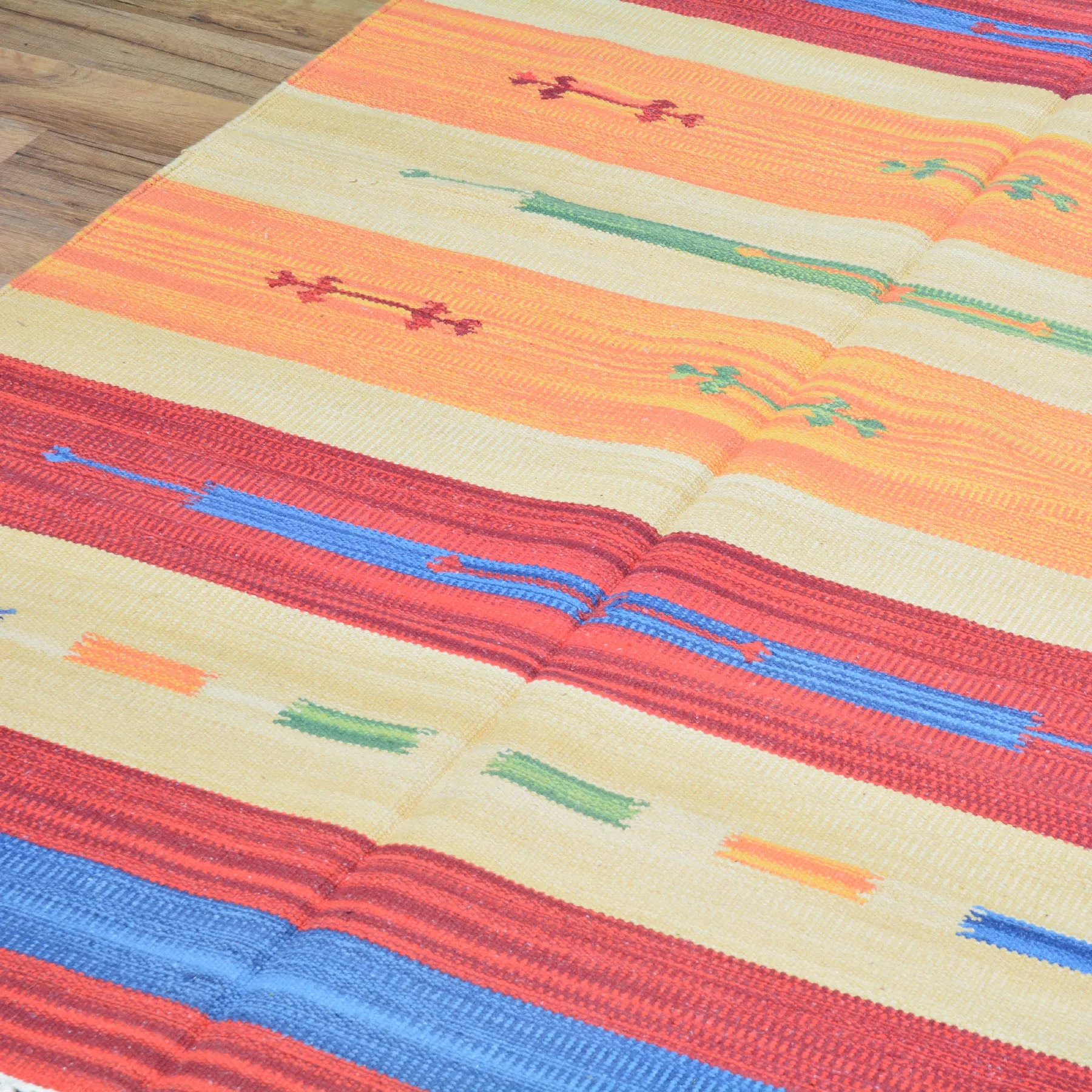 Hand-Woven Cotton Durree SouthWest Design Handmade Wool Rug (Size 3.9 X 5.7) Brrsf-960