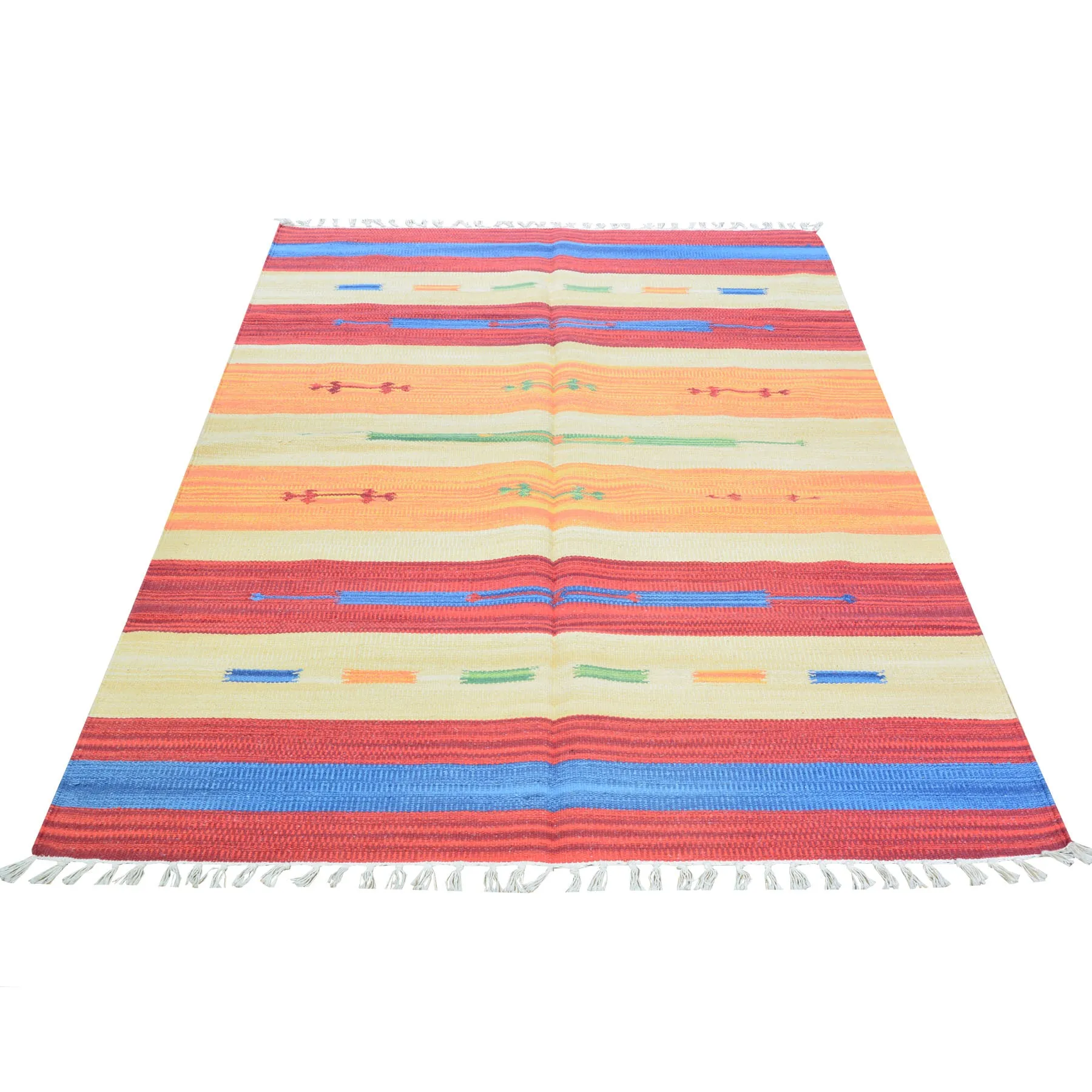Hand-Woven Cotton Durree SouthWest Design Handmade Wool Rug (Size 3.9 X 5.7) Brrsf-960