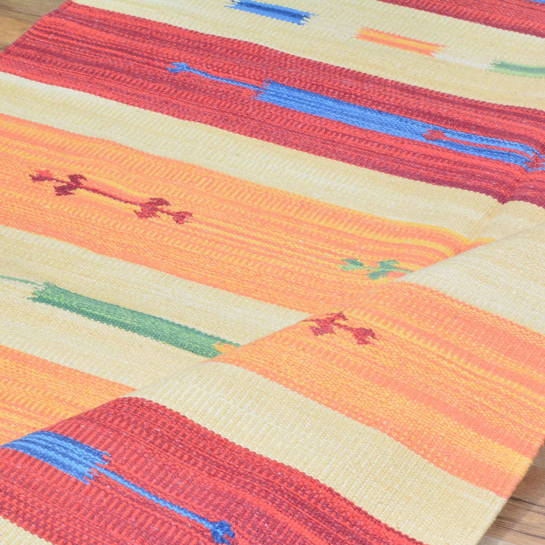 Hand-Woven Cotton Durree SouthWest Design Handmade Wool Rug (Size 3.9 X 5.7) Brrsf-960