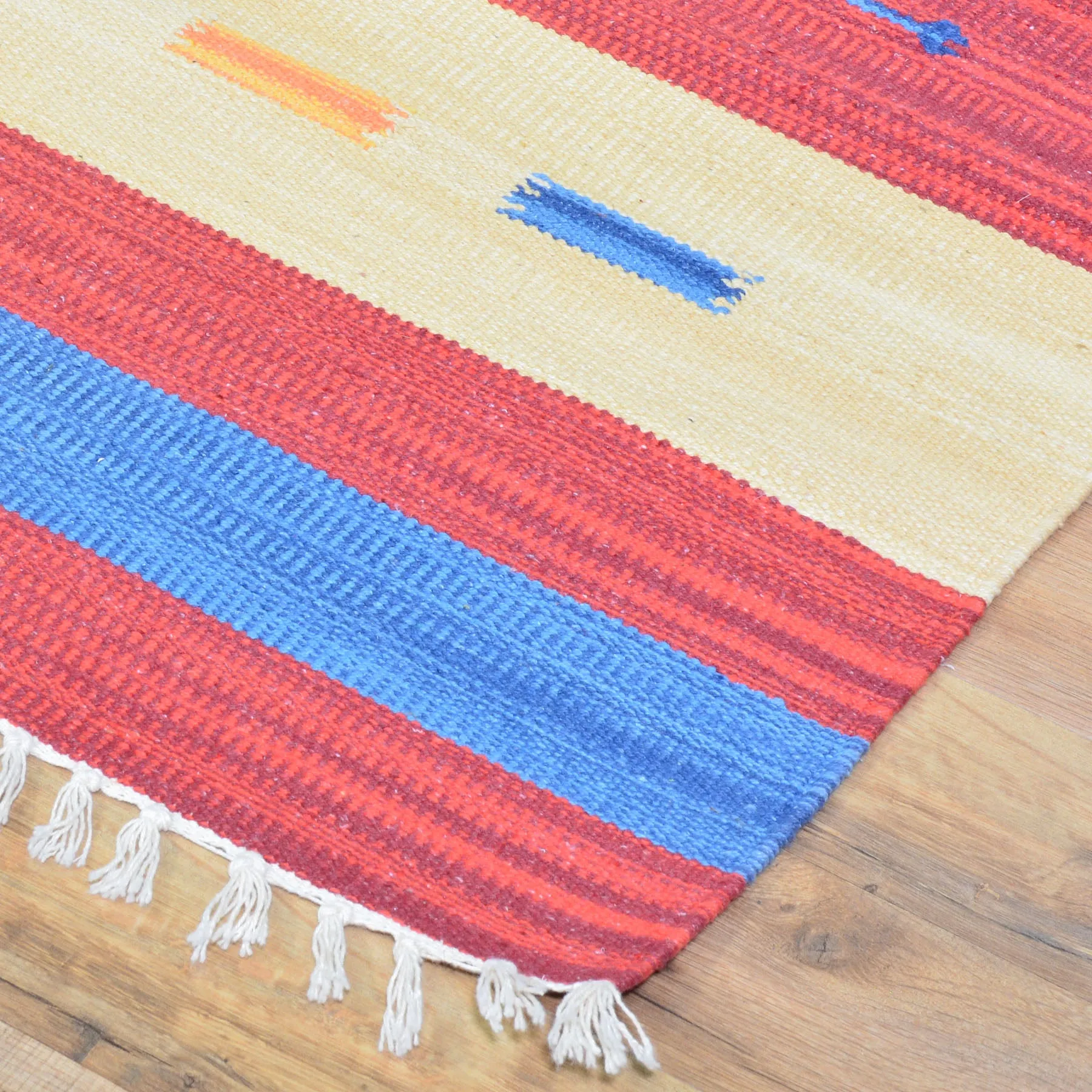 Hand-Woven Cotton Durree SouthWest Design Handmade Wool Rug (Size 3.9 X 5.7) Brrsf-960