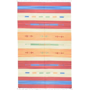 Hand-Woven Cotton Durree SouthWest Design Handmade Wool Rug (Size 3.9 X 5.7) Brrsf-960