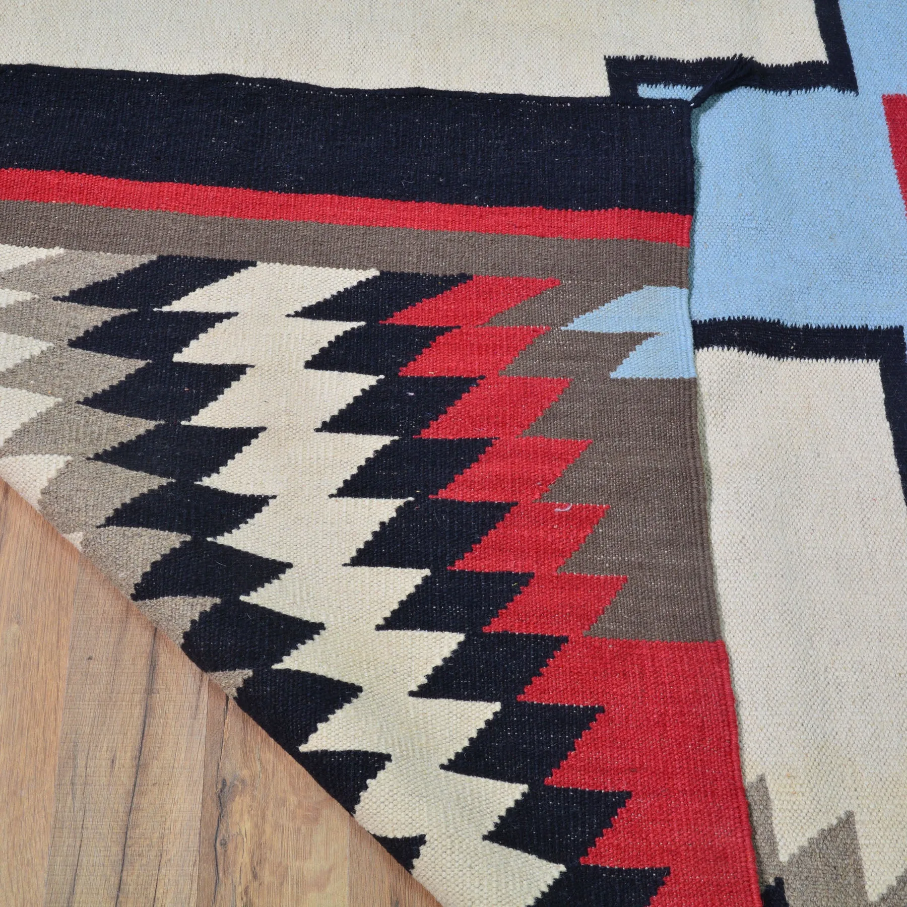 Hand-Woven Reversible Southwestern Design Handmade Wool Kilim (Size 10.0 X 13.8) Cwral-10305