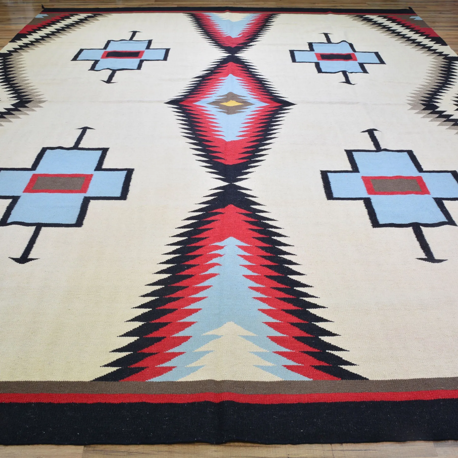 Hand-Woven Reversible Southwestern Design Handmade Wool Kilim (Size 10.0 X 13.8) Cwral-10305