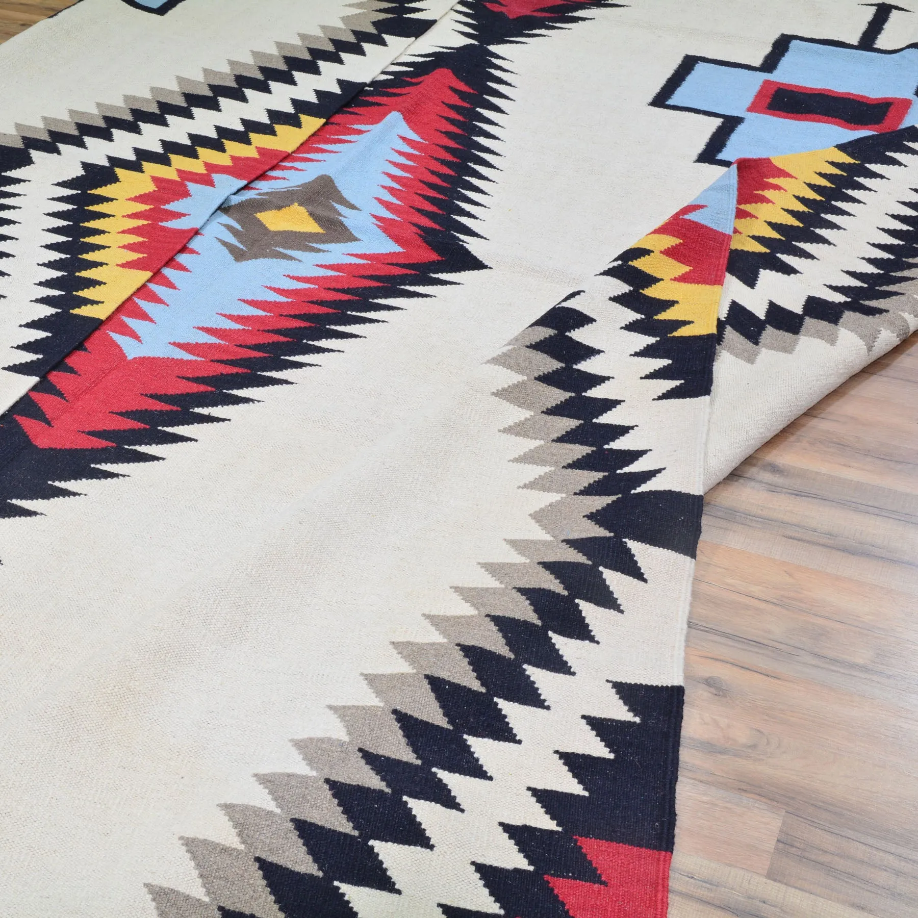 Hand-Woven Reversible Southwestern Design Handmade Wool Kilim (Size 10.0 X 13.8) Cwral-10305