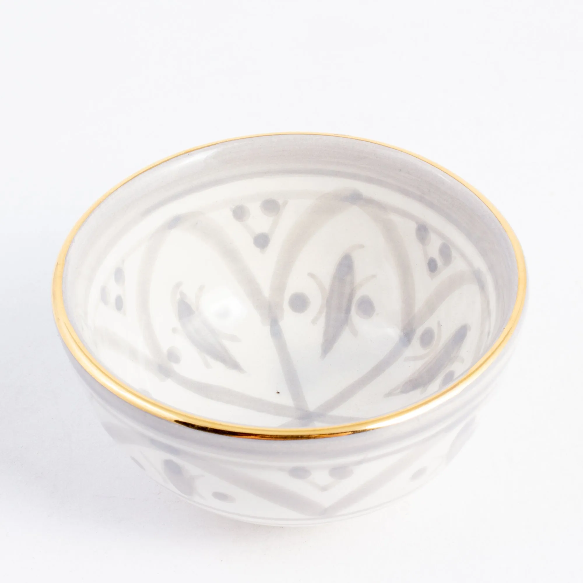 Handmade Zwak Pattern Glazed Moroccan Condiment Bowls with 12K Gold