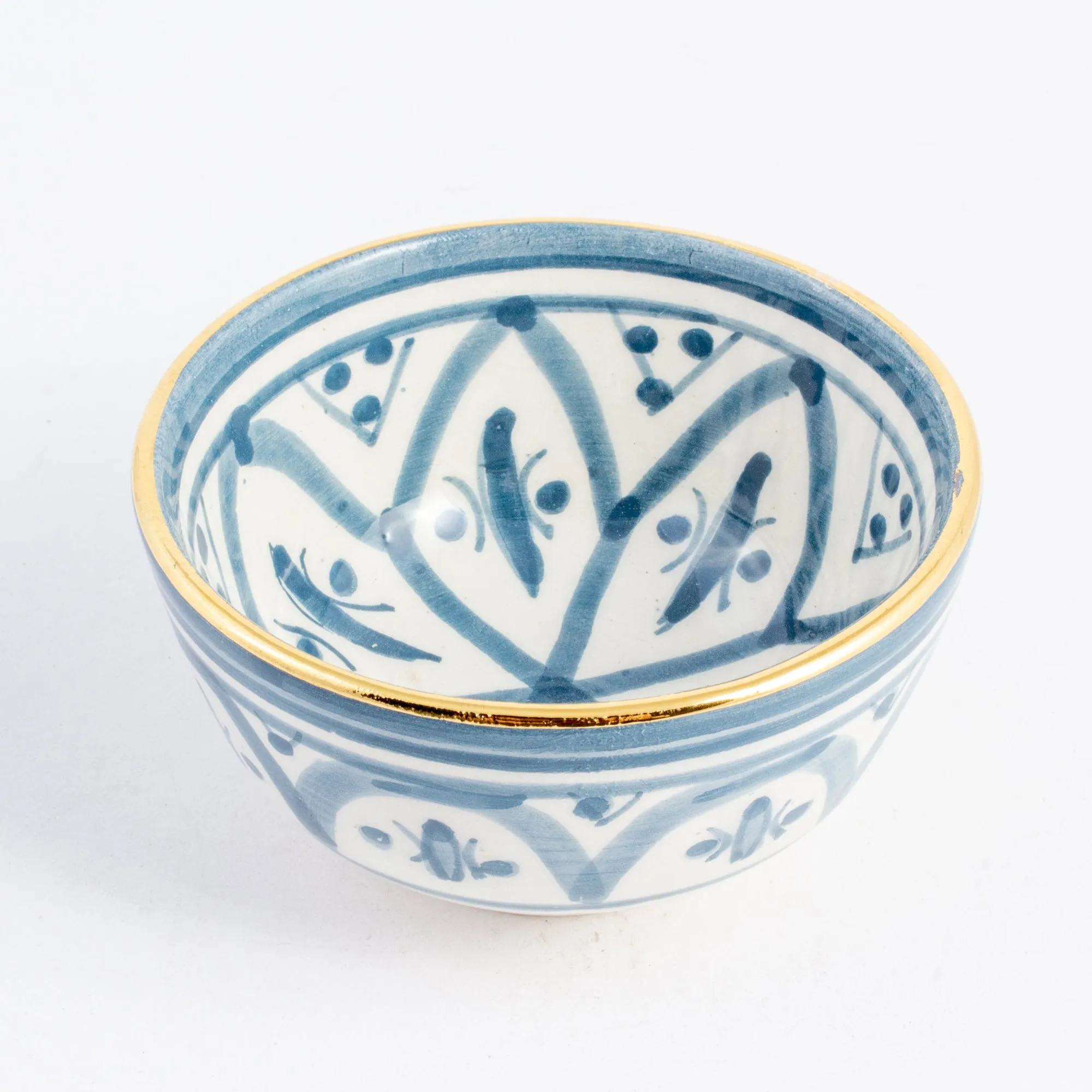 Handmade Zwak Pattern Glazed Moroccan Condiment Bowls with 12K Gold