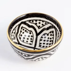Handmade Zwak Pattern Glazed Moroccan Condiment Bowls with 12K Gold