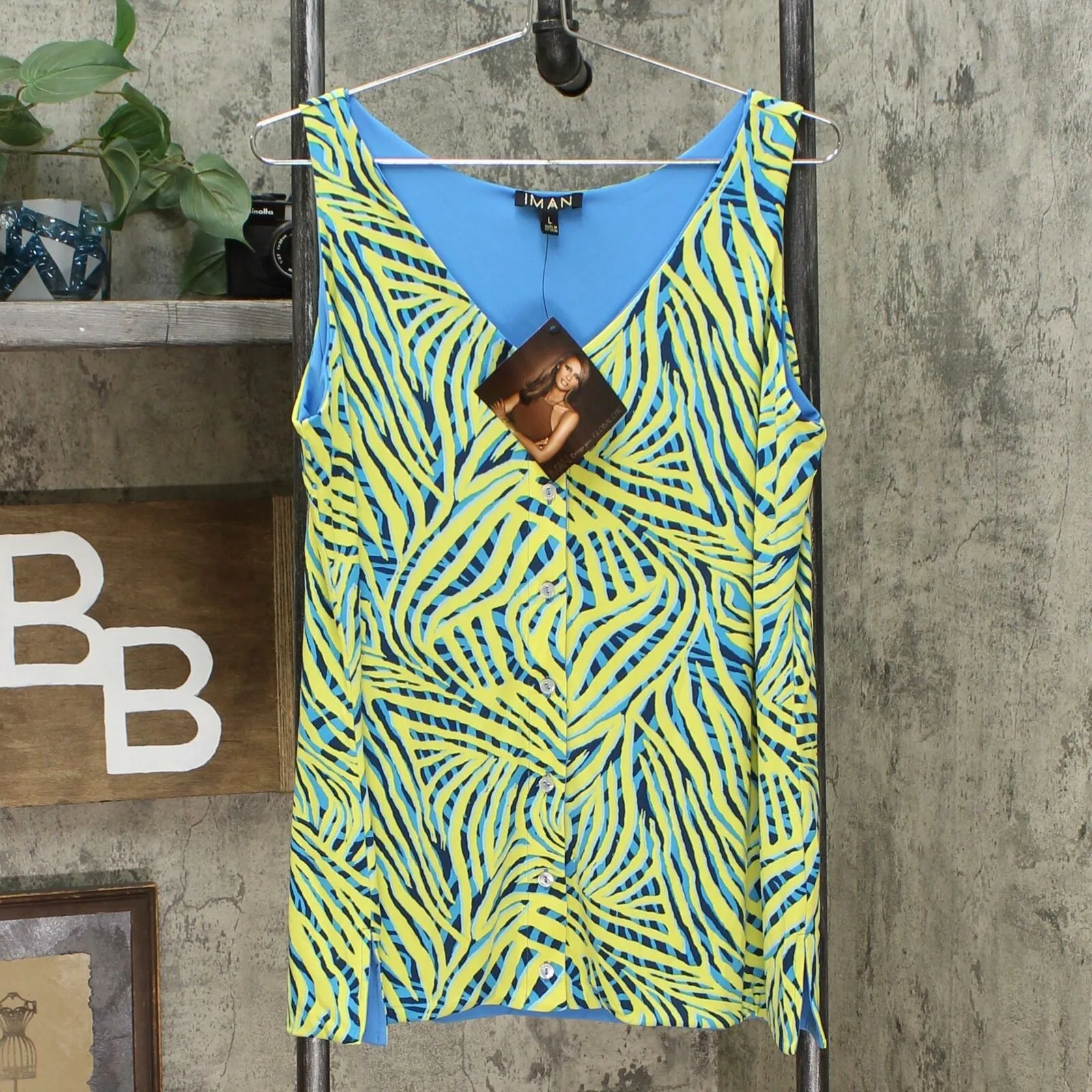 IMAN Women's Boho Chic Reversible Button Front Tank Top