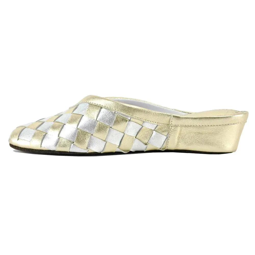 Jacques Levine Slippers 4640 Woven Gold/Silver