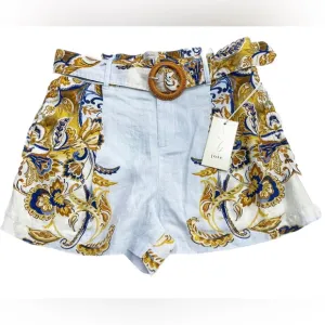 Joie 100% Linen Brocade Shorts White / Gold High-Waisted Women Large Belt Pocket