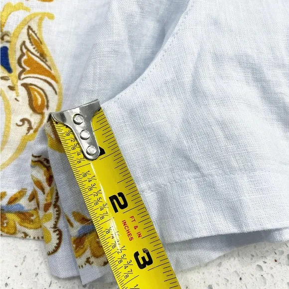 Joie 100% Linen Brocade Shorts White / Gold High-Waisted Women Large Belt Pocket