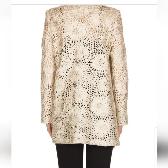 Joseph Ribkoff beige woven jacket coat gold highlights NWT