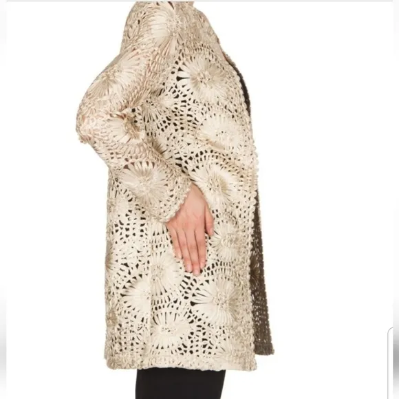 Joseph Ribkoff beige woven jacket coat gold highlights NWT