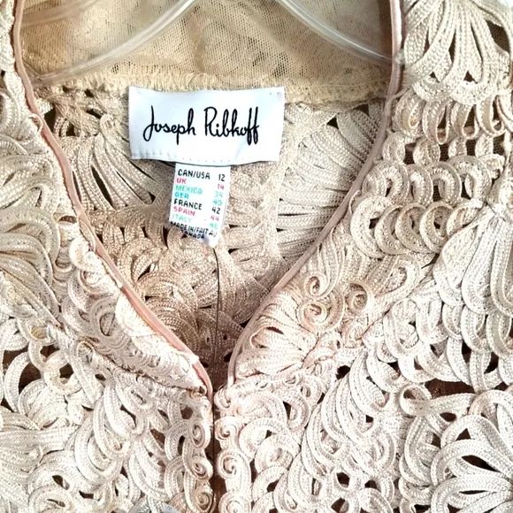 Joseph Ribkoff beige woven jacket coat gold highlights NWT