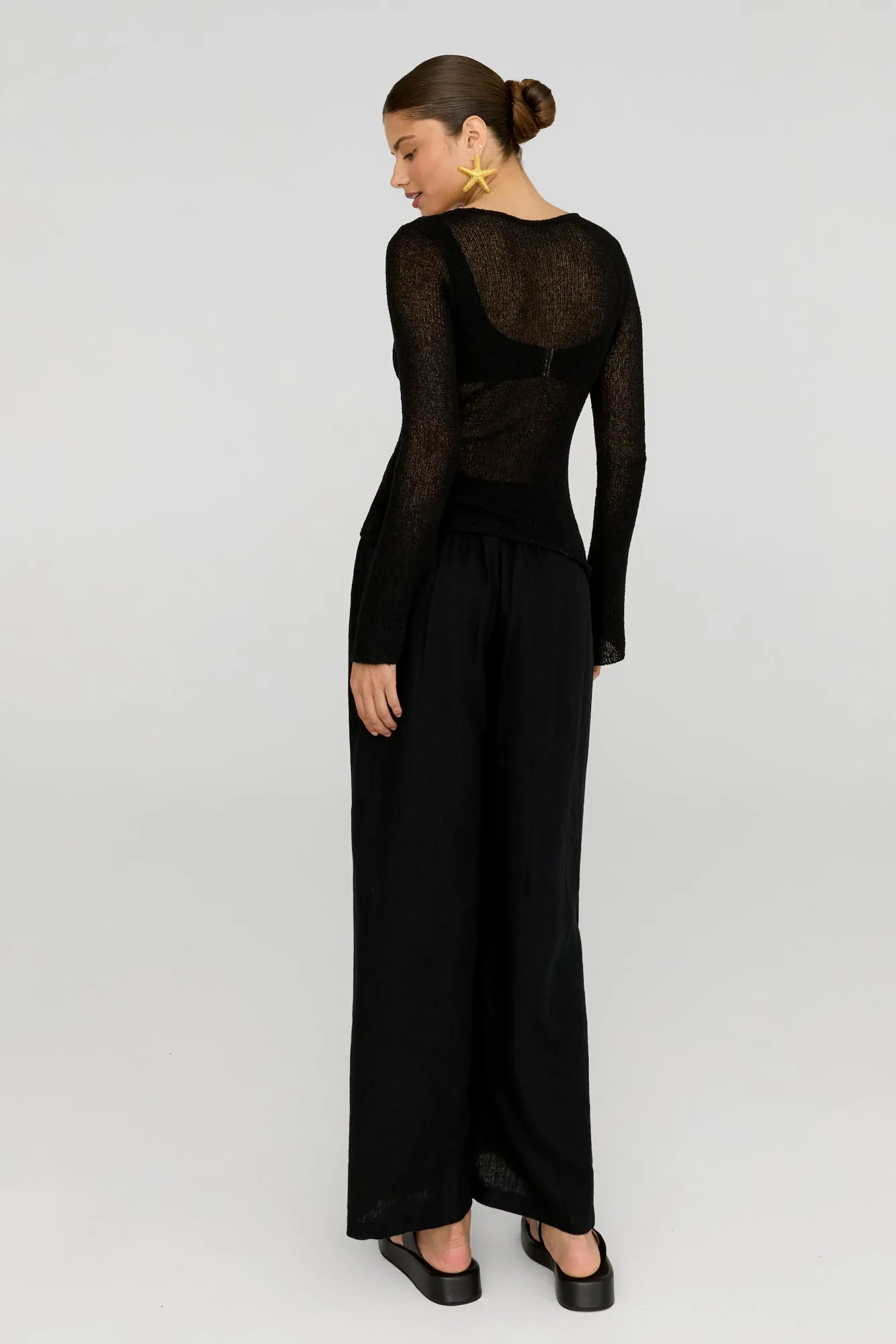 KAI MULTIWAY LONG SLEEVE RESORT KNIT TOP - SHADOW BLACK
