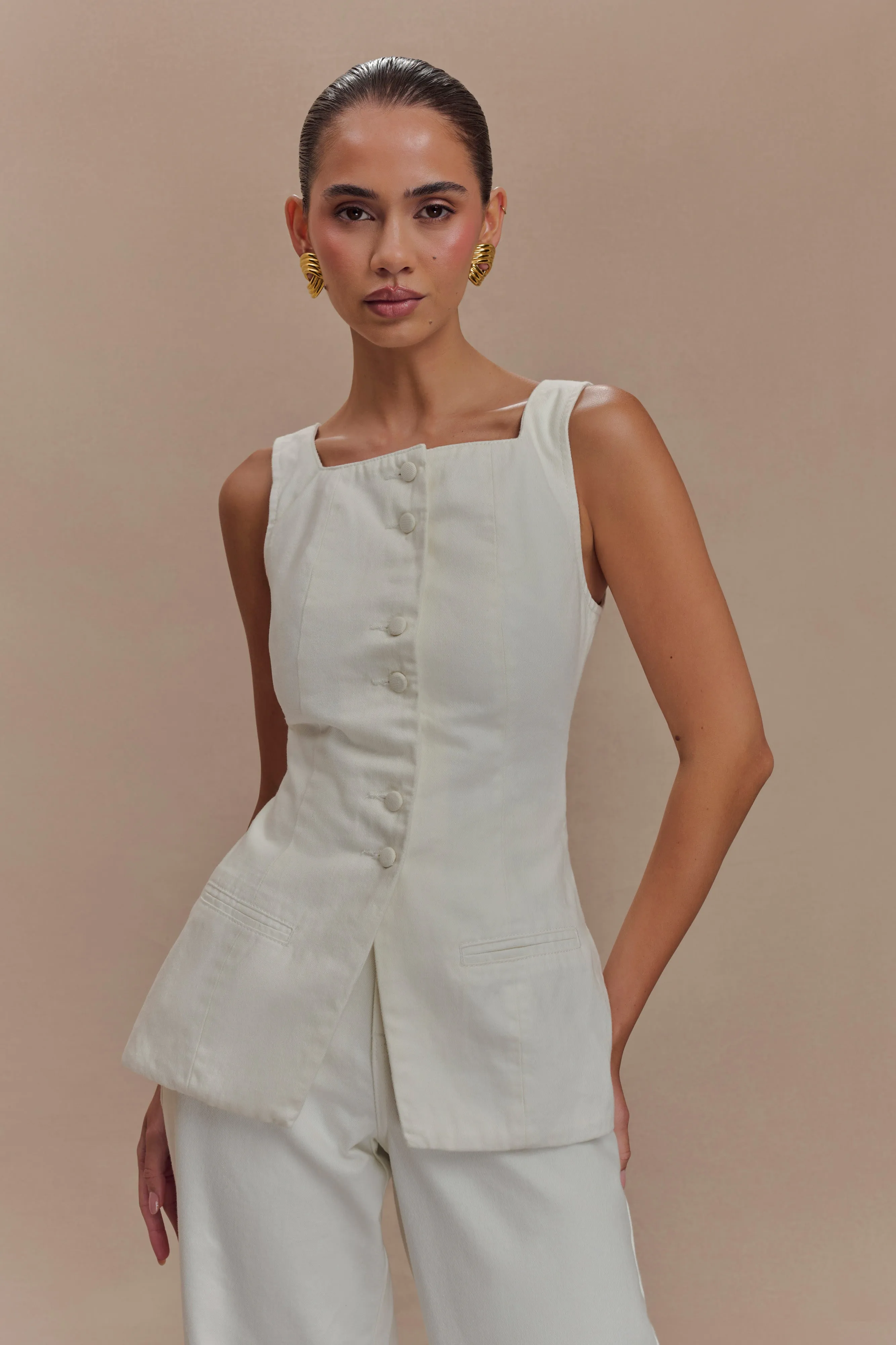 Kaitlyn Square Neck Long Line Top - White