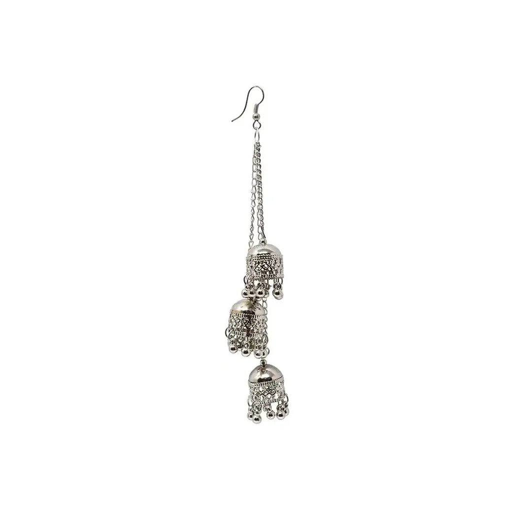 Kashmiri Silver Ghungroo Three Layered Jhumki