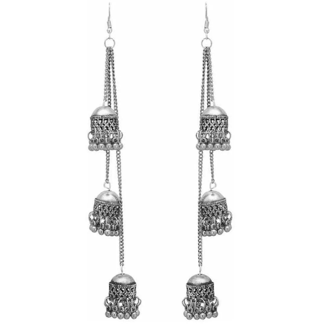 Kashmiri Silver Ghungroo Three Layered Jhumki