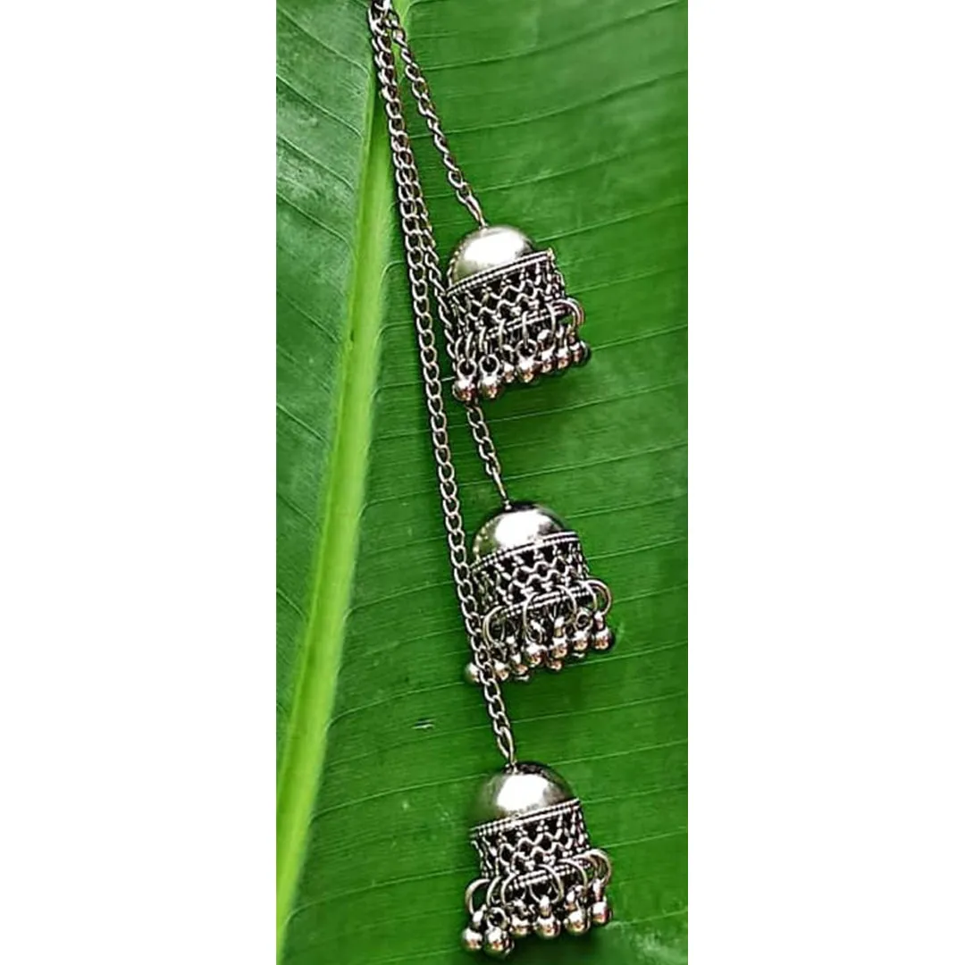 Kashmiri Silver Ghungroo Three Layered Jhumki