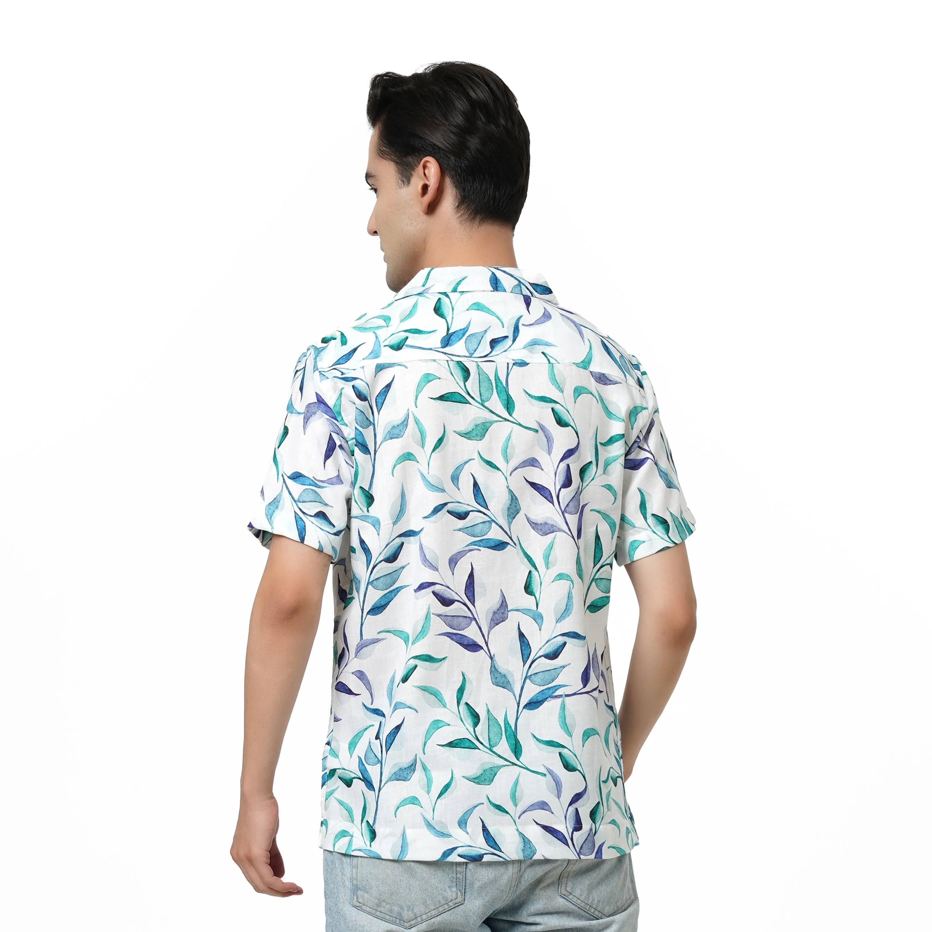 KF S/SLV FOLIAGE PRINTED POLY SHIRT